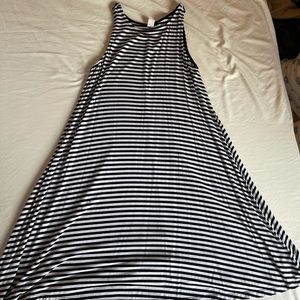 Stretchy cotton Asymmetrical Dress stripped Black and White